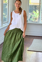 Load image into Gallery viewer, Frockk one size linen Lulu skirt maxi length  in moss green.