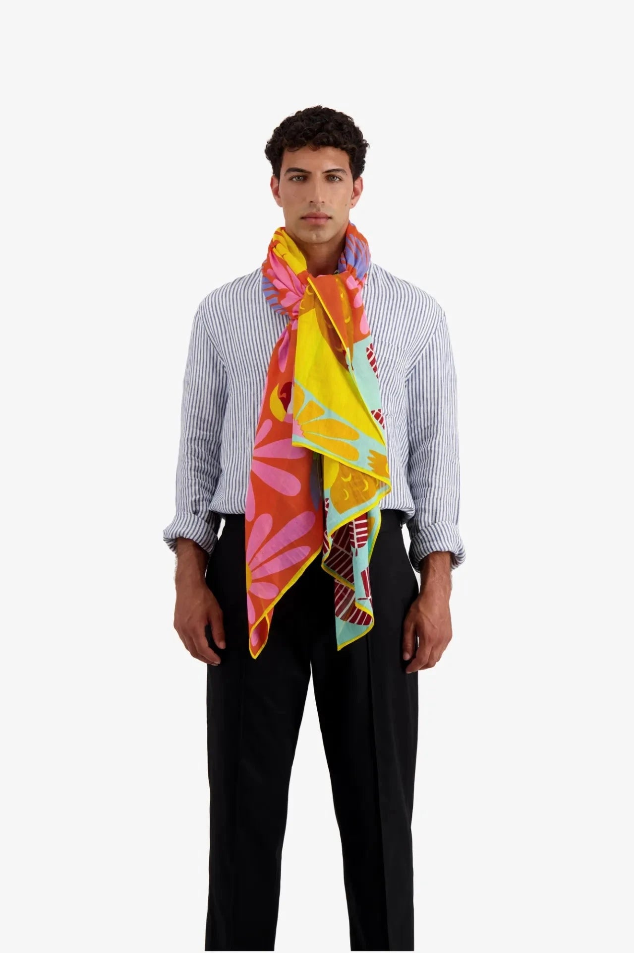Inoui Editions Mangrove pastel colourful tropical scene on cotton scarf.