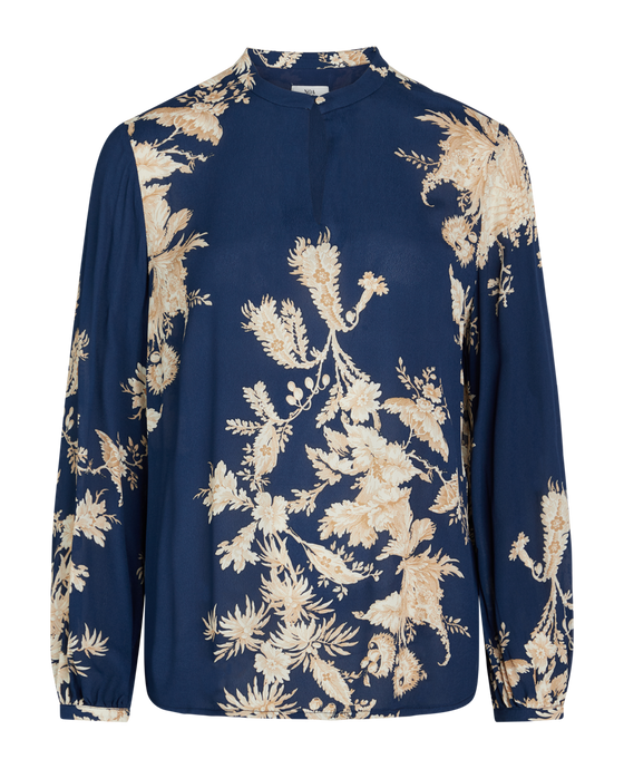 Noa Noa Philippa blouse in statement floral print, white on deep blue.