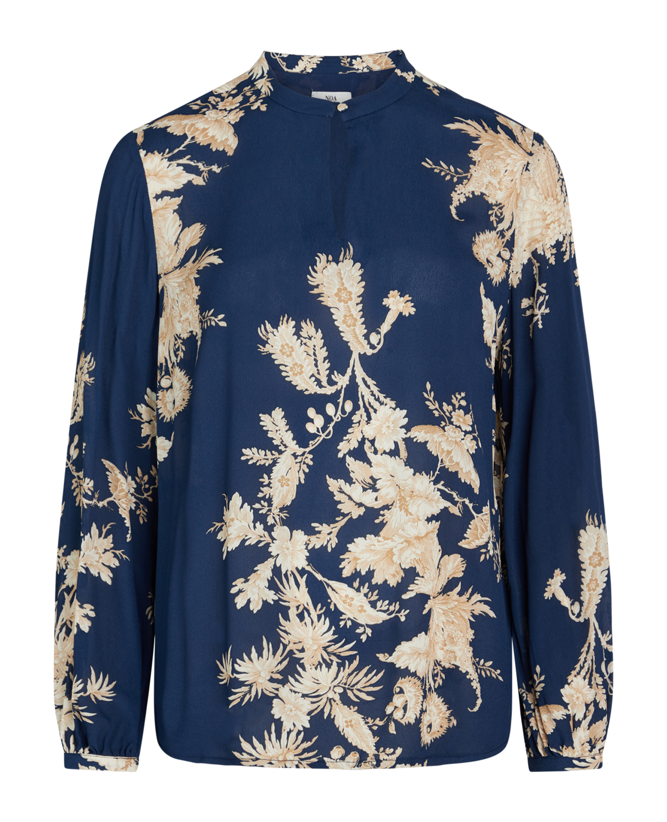 Noa Noa Philippa blouse in statement floral print, white on deep blue.