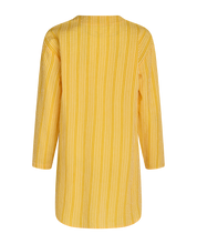 Load image into Gallery viewer, Noa Noa Mire shirt in cotton seersucker, V neck long sleeve button up on yellow and white stripe.