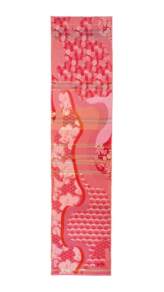 Letol organic cotton jacquard scarf Gabin in groseilles berry red and pink.