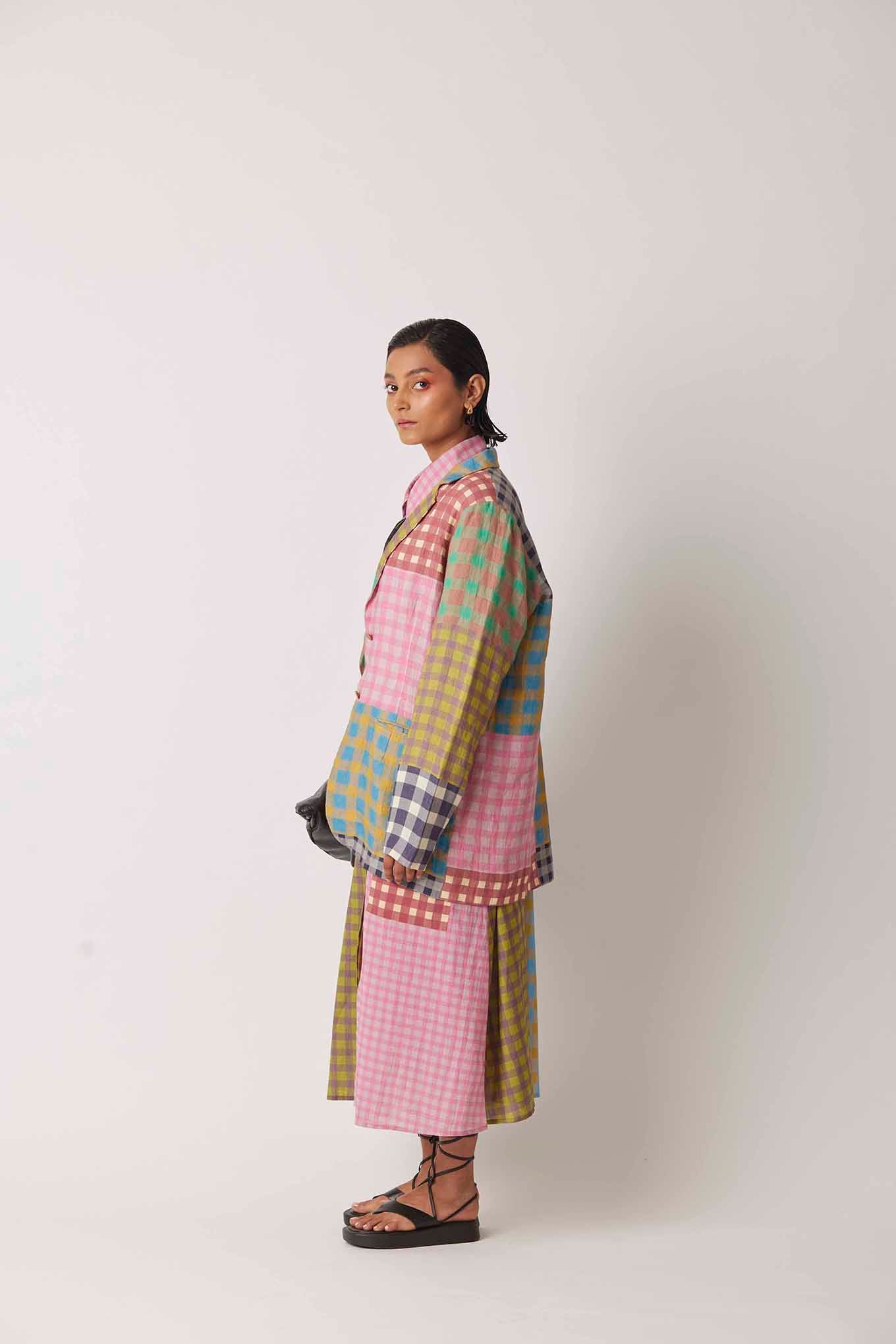 Yavi gingham linen jacket, multi coloured.