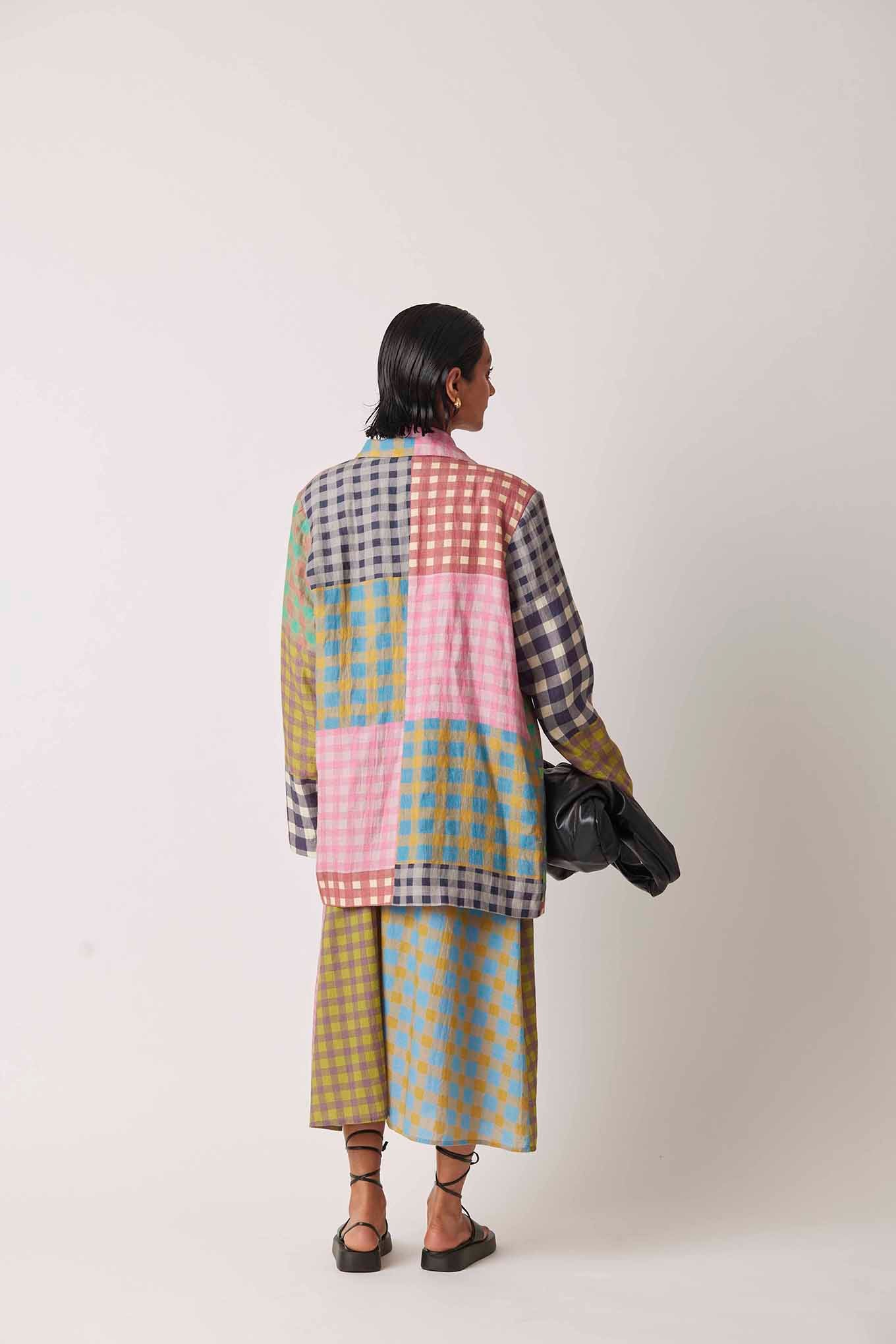 Yavi gingham linen jacket, multi coloured.