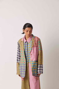 Yavi gingham linen jacket, multi coloured.