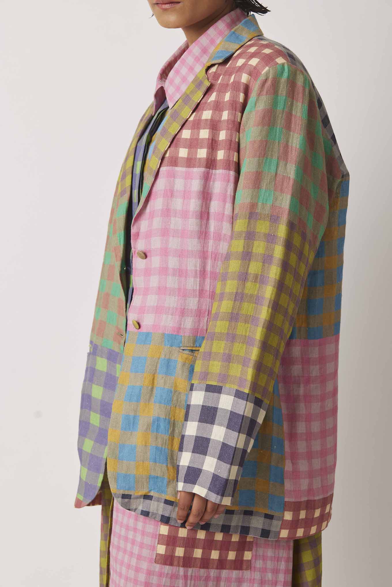 Yavi gingham linen jacket, multi coloured.