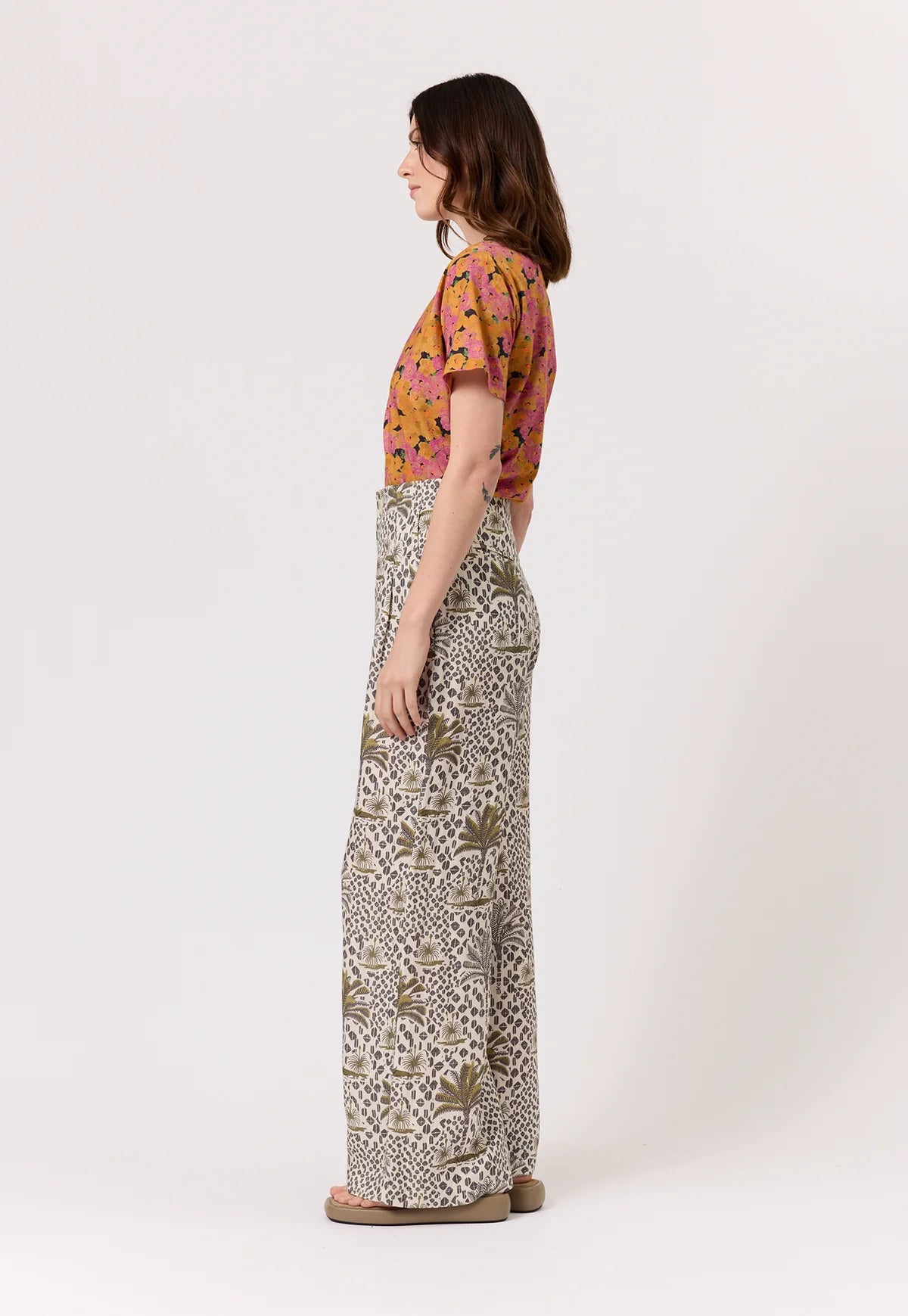 Nancybird Niko pant in tencel linen blend lino palm print.