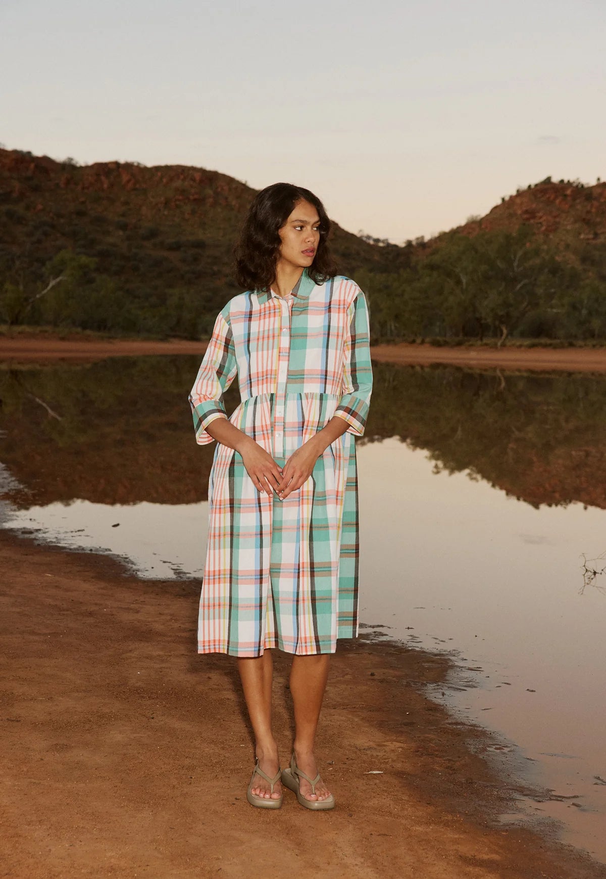 Nancybird multicolour summer check handloom cotton Mel shirt dress.
