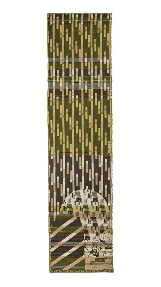 Letol organic cotton scarf Nicolas kaki olive green abstract geometric design.
