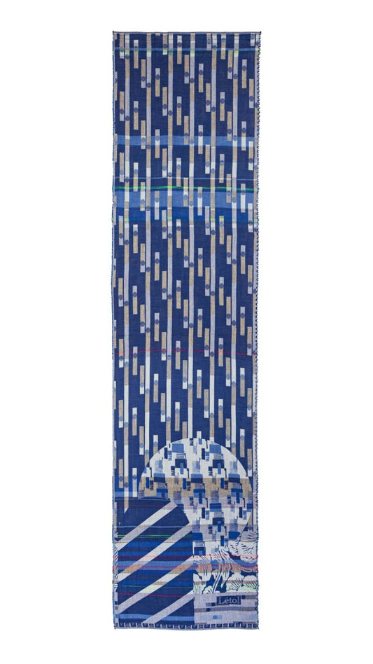 Letol organic cotton scarf Nicolas roi royal blue abstract geometric design.
