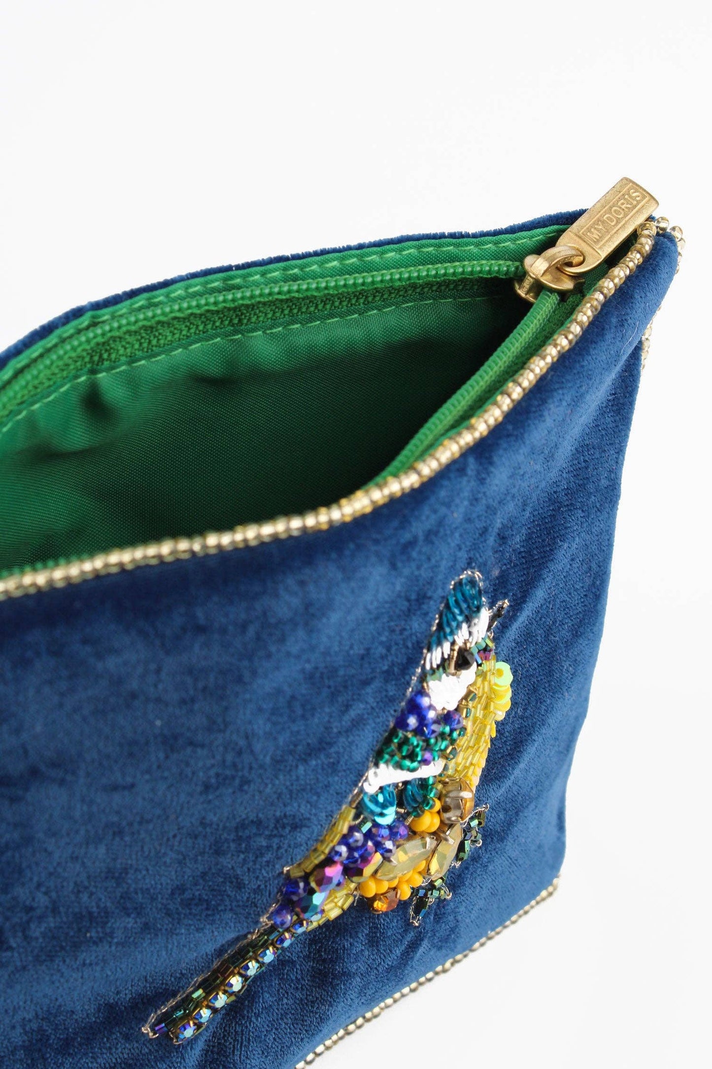 My Doris small zippered pouch with beaded blue tit bird.