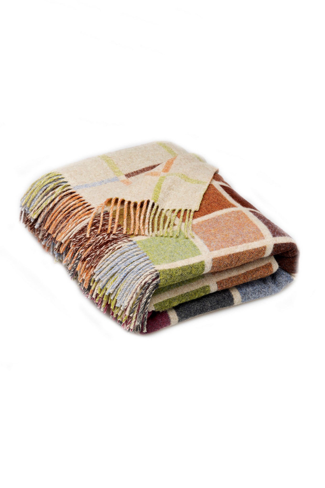 Bronte by Moon multi colour Block throw on beige, pure wool.