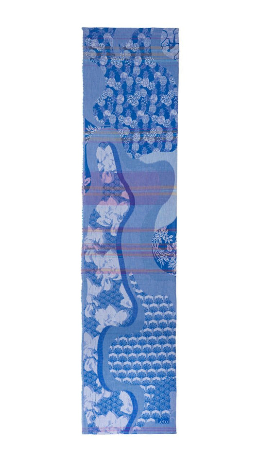 Letol organic cotton jacquard scarf Gabin in indigo blue.