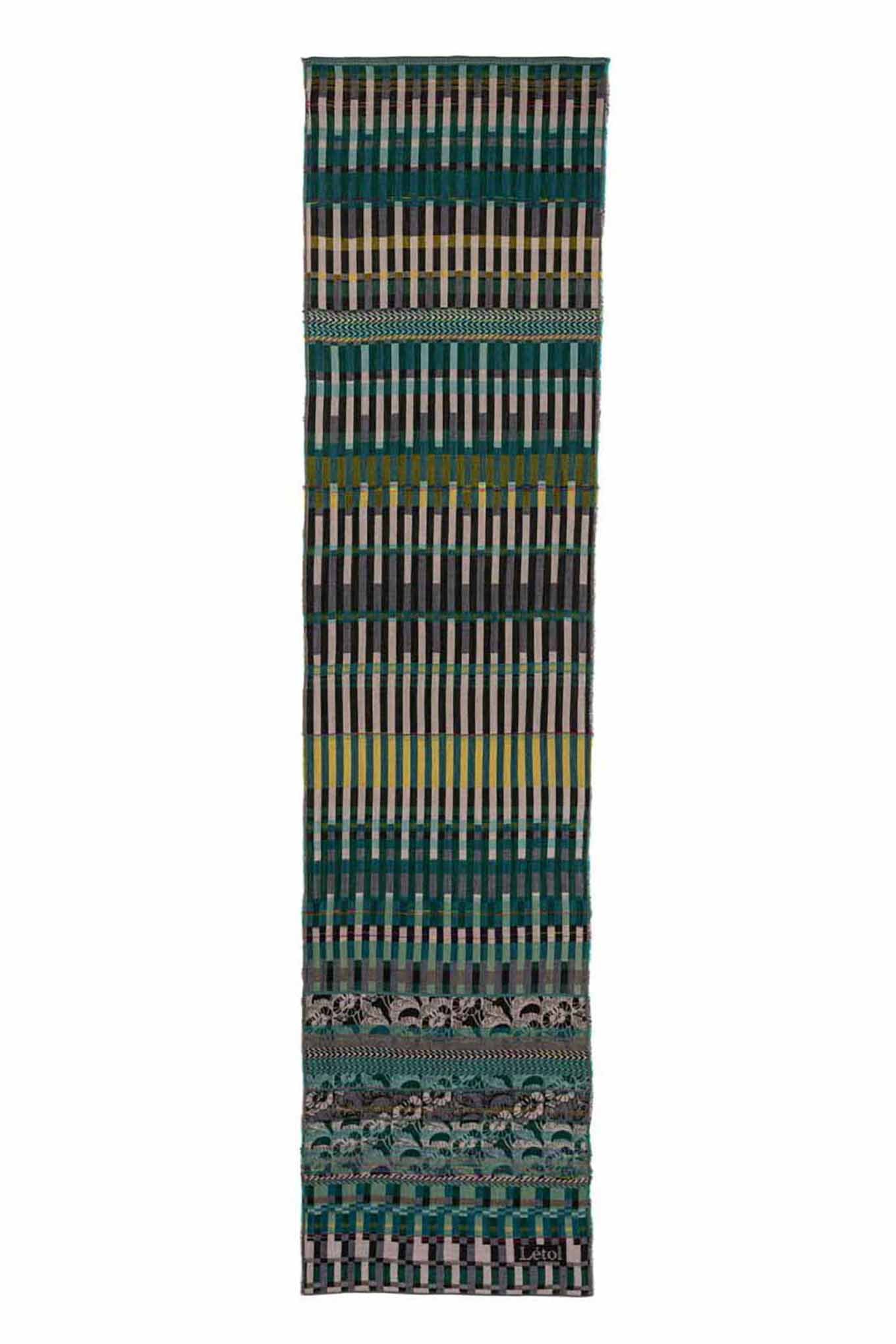 Letol made in France organic cotton jacquard weave scarf, Audrey design in noir vert, black and green.