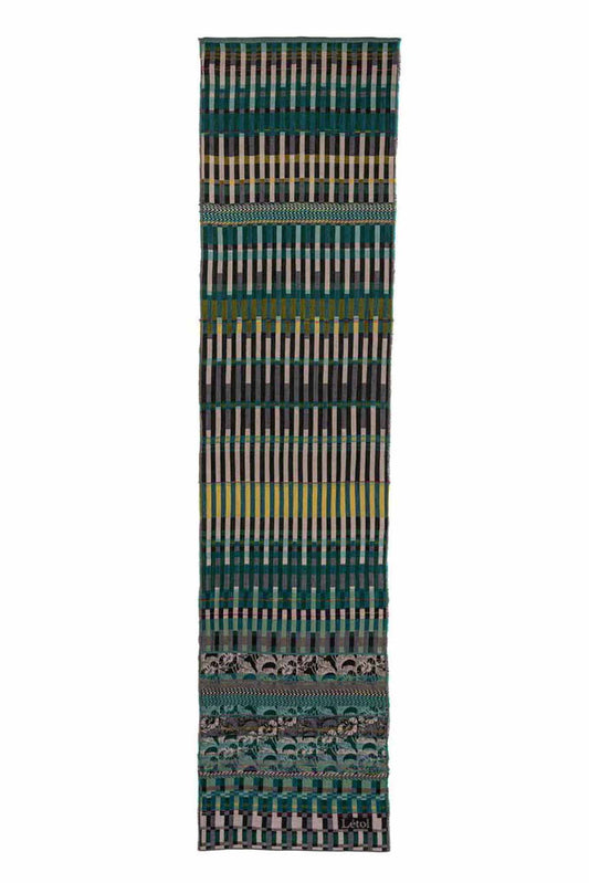 Letol made in France organic cotton jacquard  weave scarf, Audrey design in noir vert, black and green.
