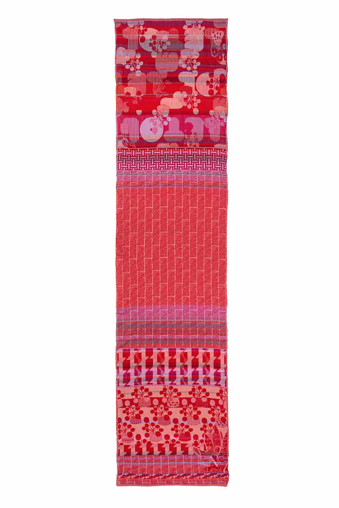 Letol made in France organic cotton jacquard weave scarf, Celine floral design in rouge, crimson and pink