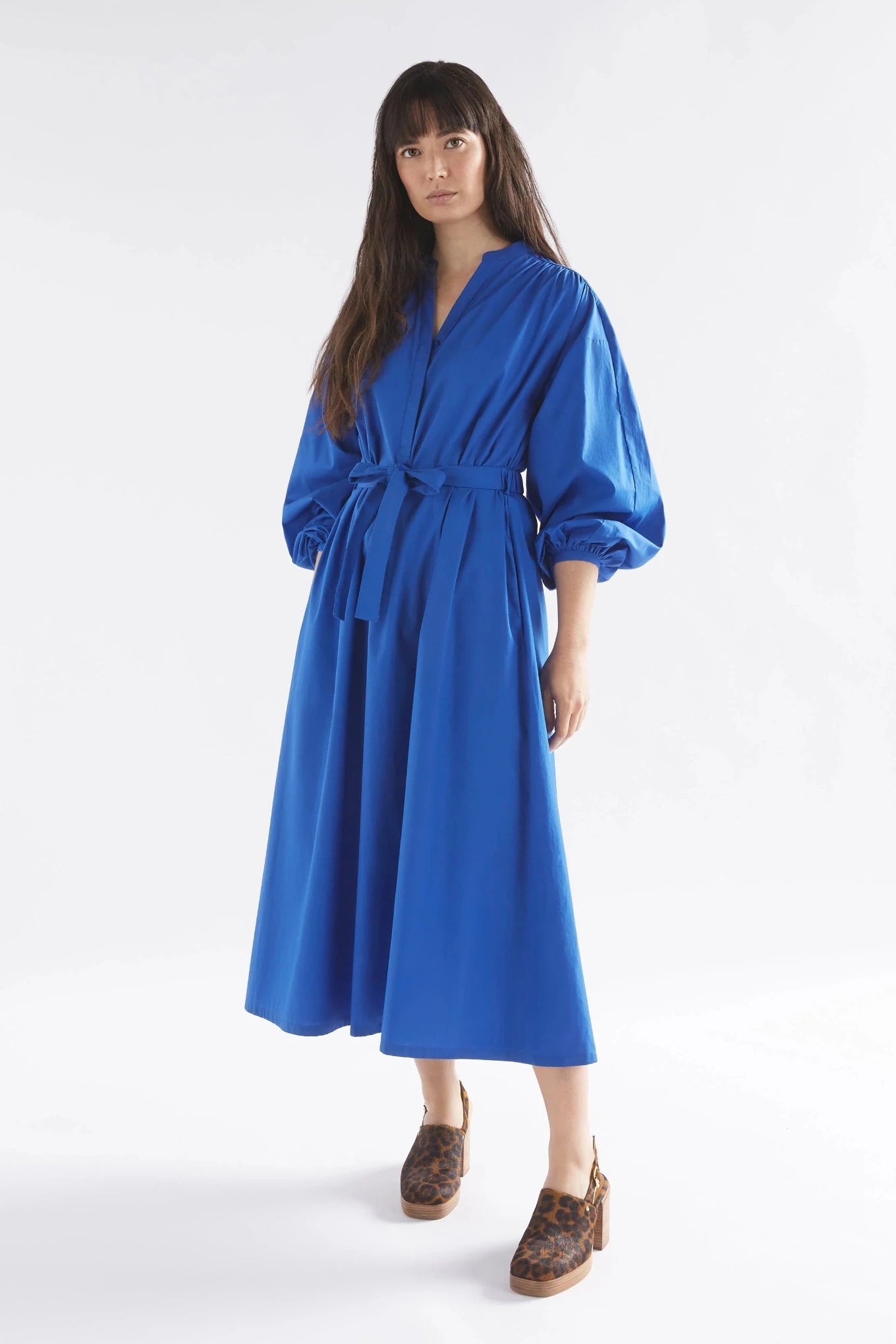 Elk Deze long sleeve cotton polin dress in ultramarine bright blue.