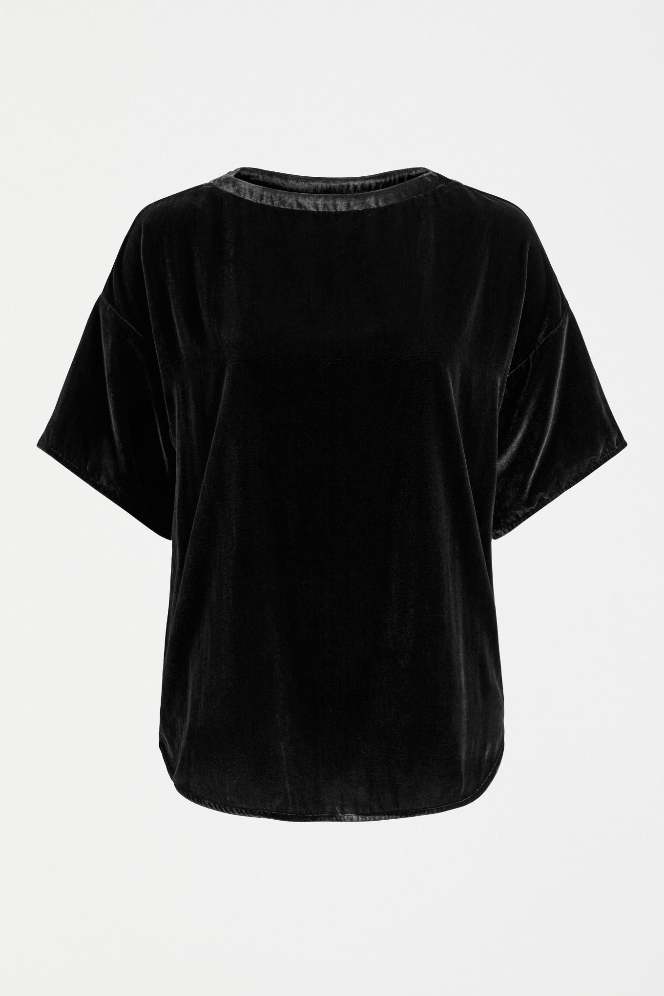 Elk Suuri round neck velvet top in black.