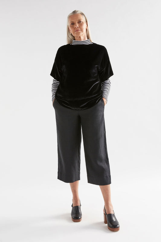 Elk Suuri round neck velvet top in black.