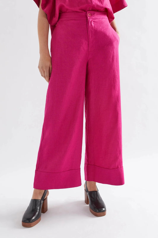 Elk the Label Anneli pants in bright pink French linen.
