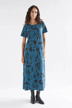Load image into Gallery viewer, Elk the Label organic cotton tshirt Holst dress in original teal and black print.