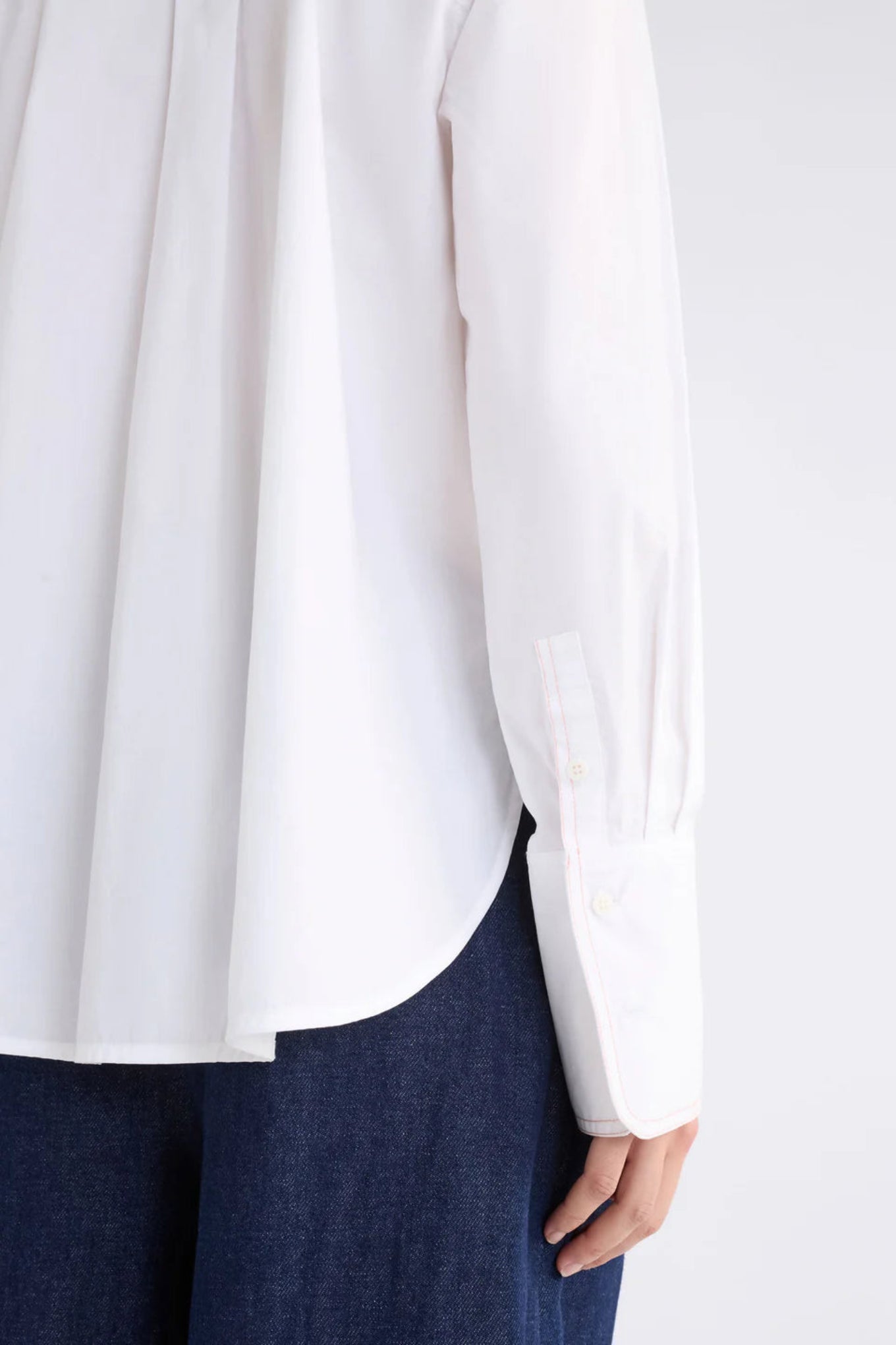 Elk Salli white organic cotton button up classic shirt with top stitch detailing.