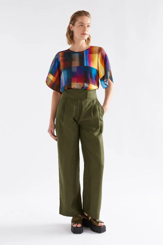 Elk Lejer bright olive high waist linen pants.