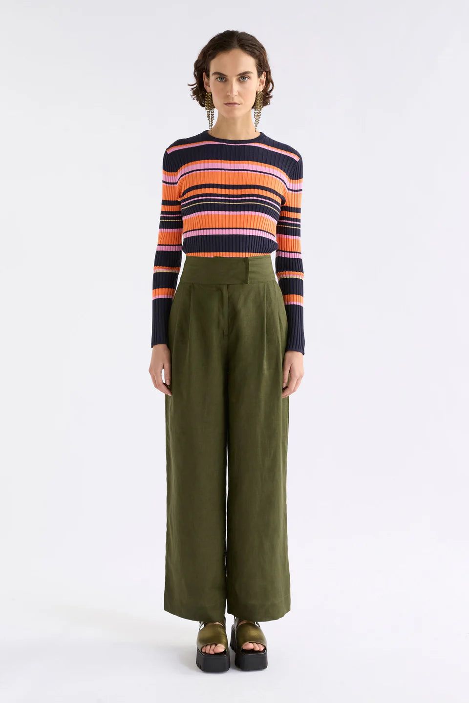 Elk Lejer bright olive high waist linen pants.