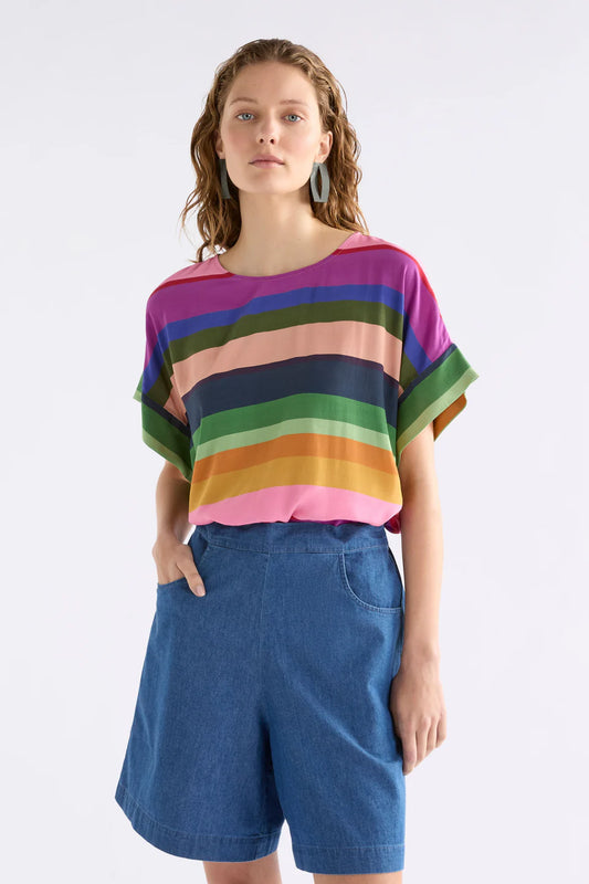 Elk Lysbro round neck multicolour stripe print top.