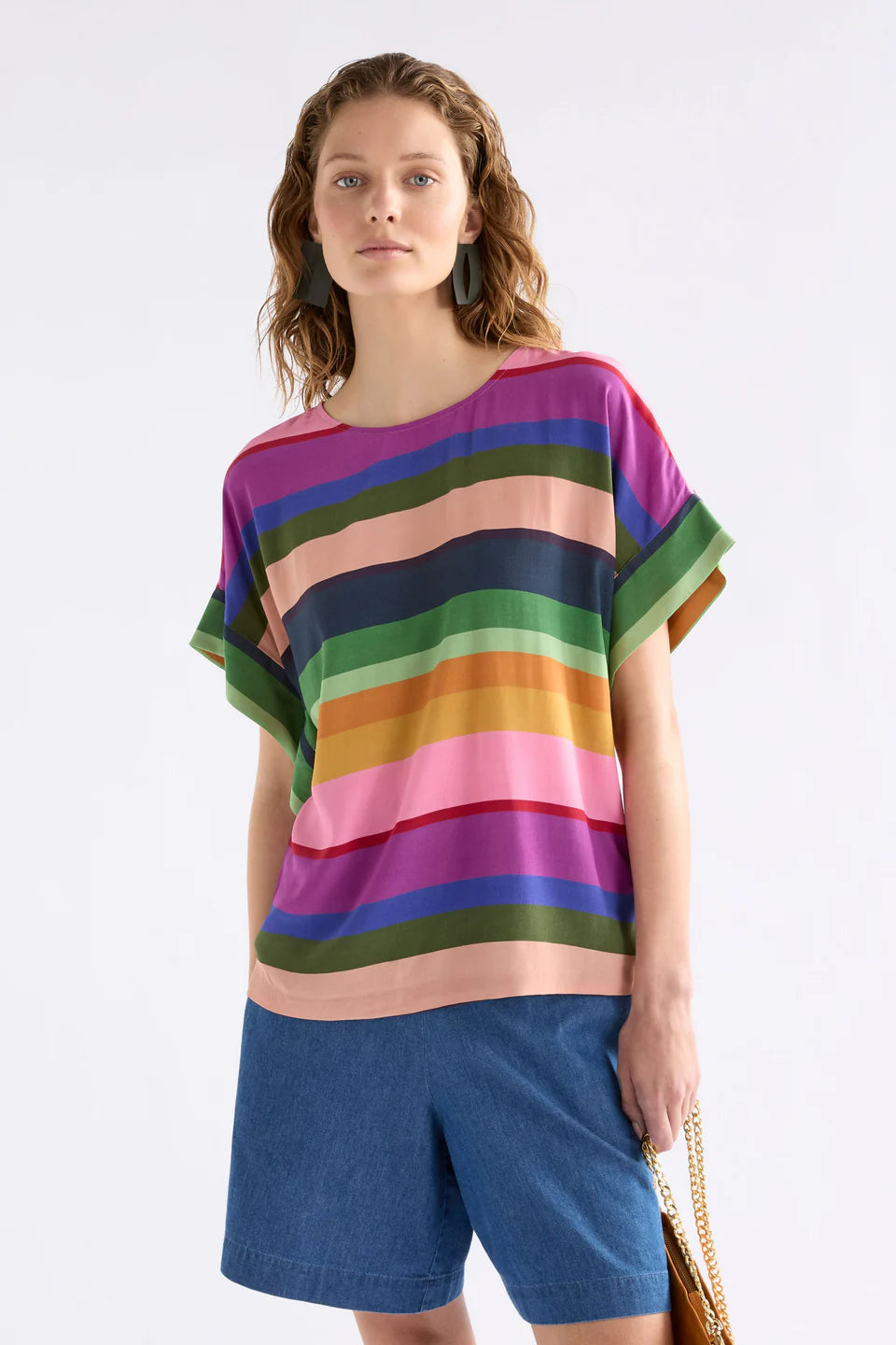 Elk Lysbro round neck multicolour stripe print top.