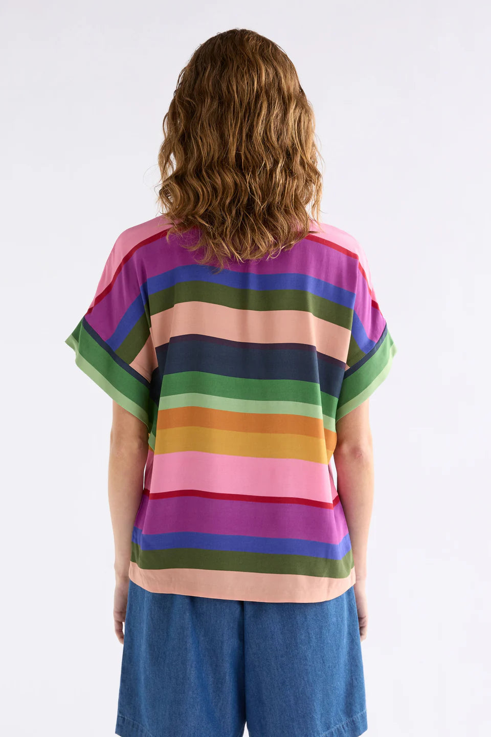 Elk Lysbro round neck multicolour stripe print top.