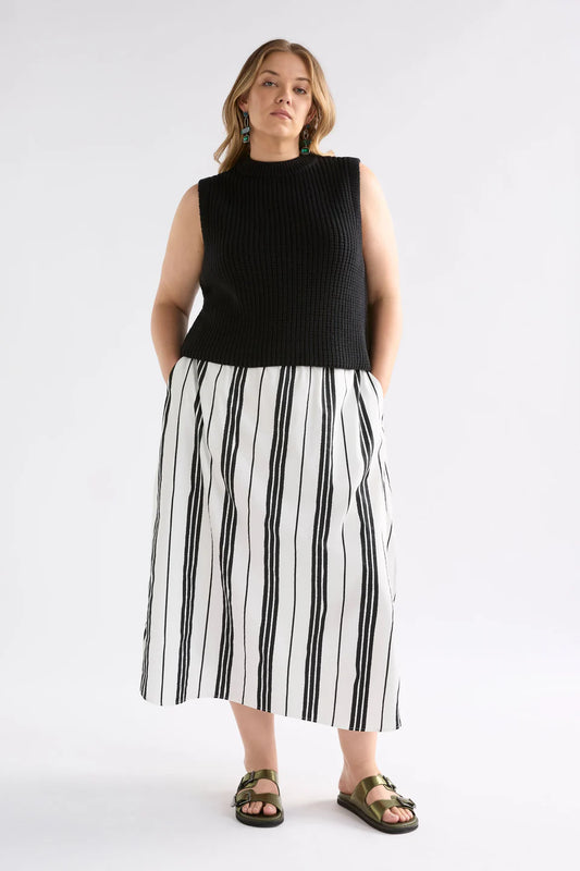 Elk organic cotton Fez skirt white with black stripes.