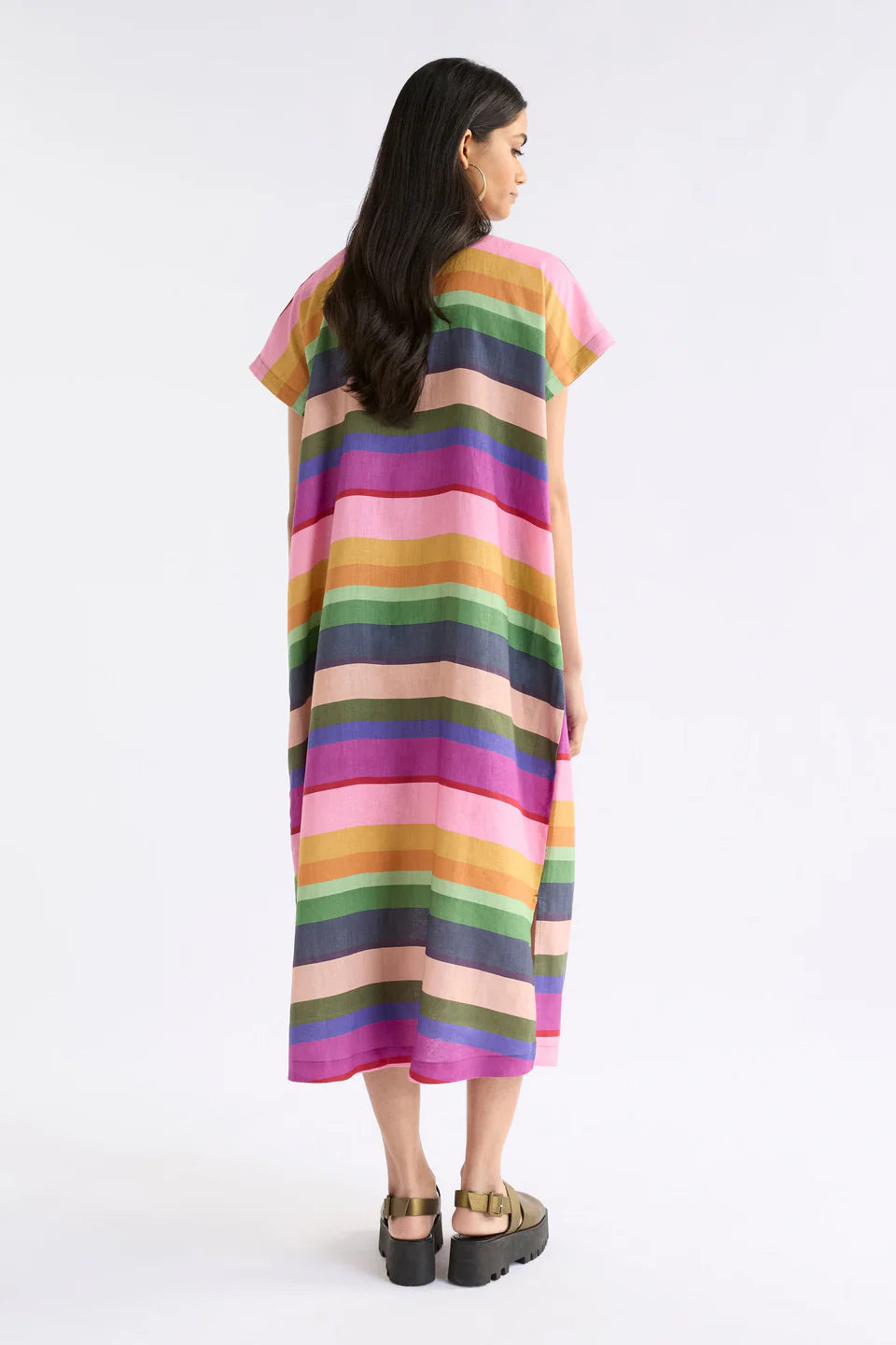 Elk Lysbro multicolour stripe print French linen shirt dress.