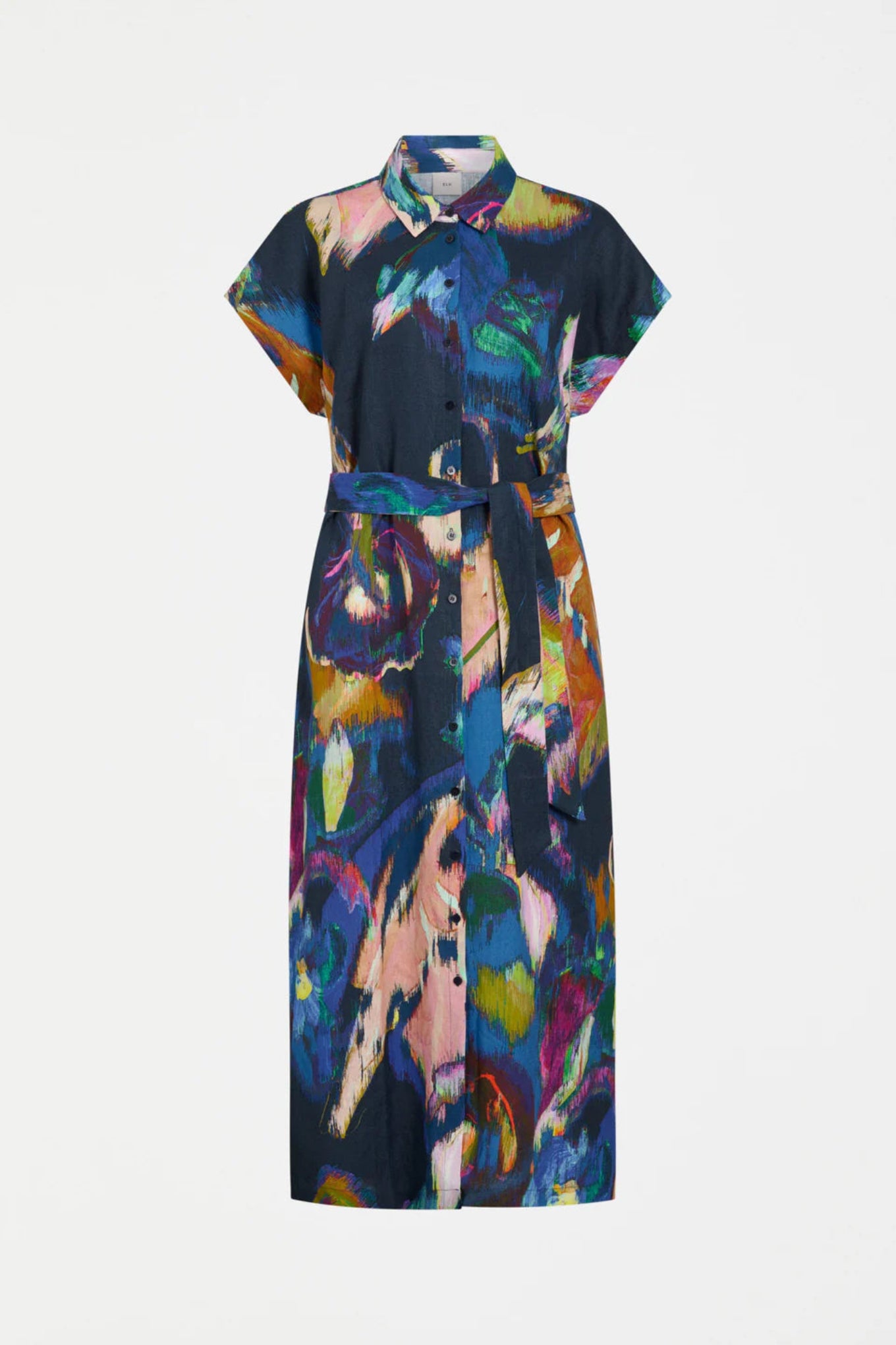 Elk Lato French linen shirt dress in Vaara print.