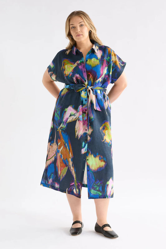 Elk Lato French linen shirt dress in Vaara print.