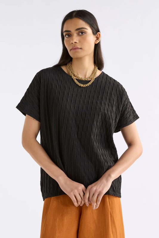 Elk Orta textured boxy cotton tshirt in black.