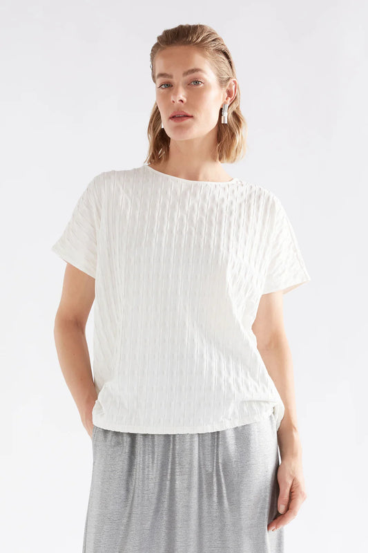 Elk Orta textured boxy cotton tshirt in white.