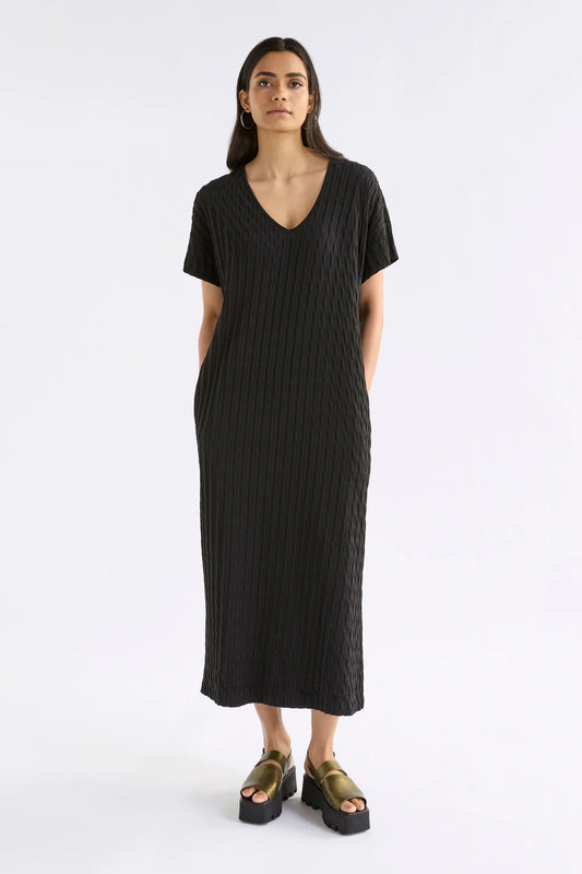 Elk Orta t-shirt dress organic cotton textured in black.