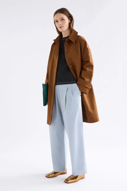 Elk Talli organic cotton coat in cinnamon brown.