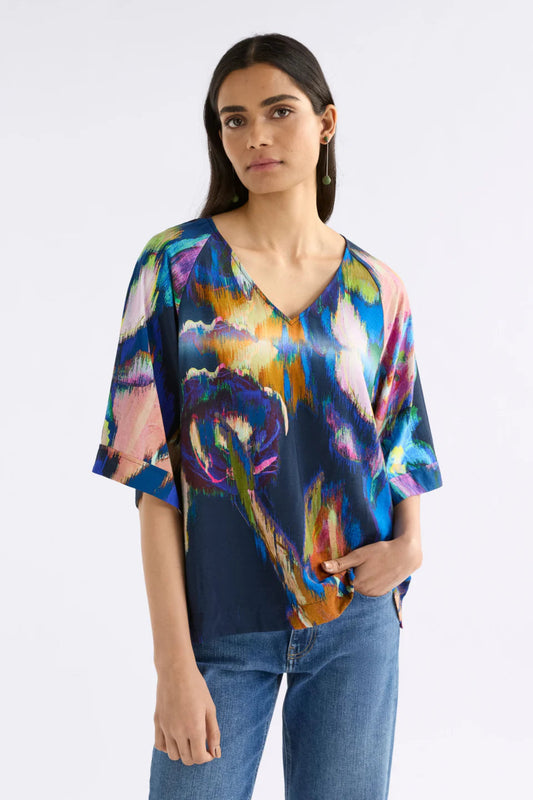 Elk Moda V-neck top multi colour viscose Vaara print.