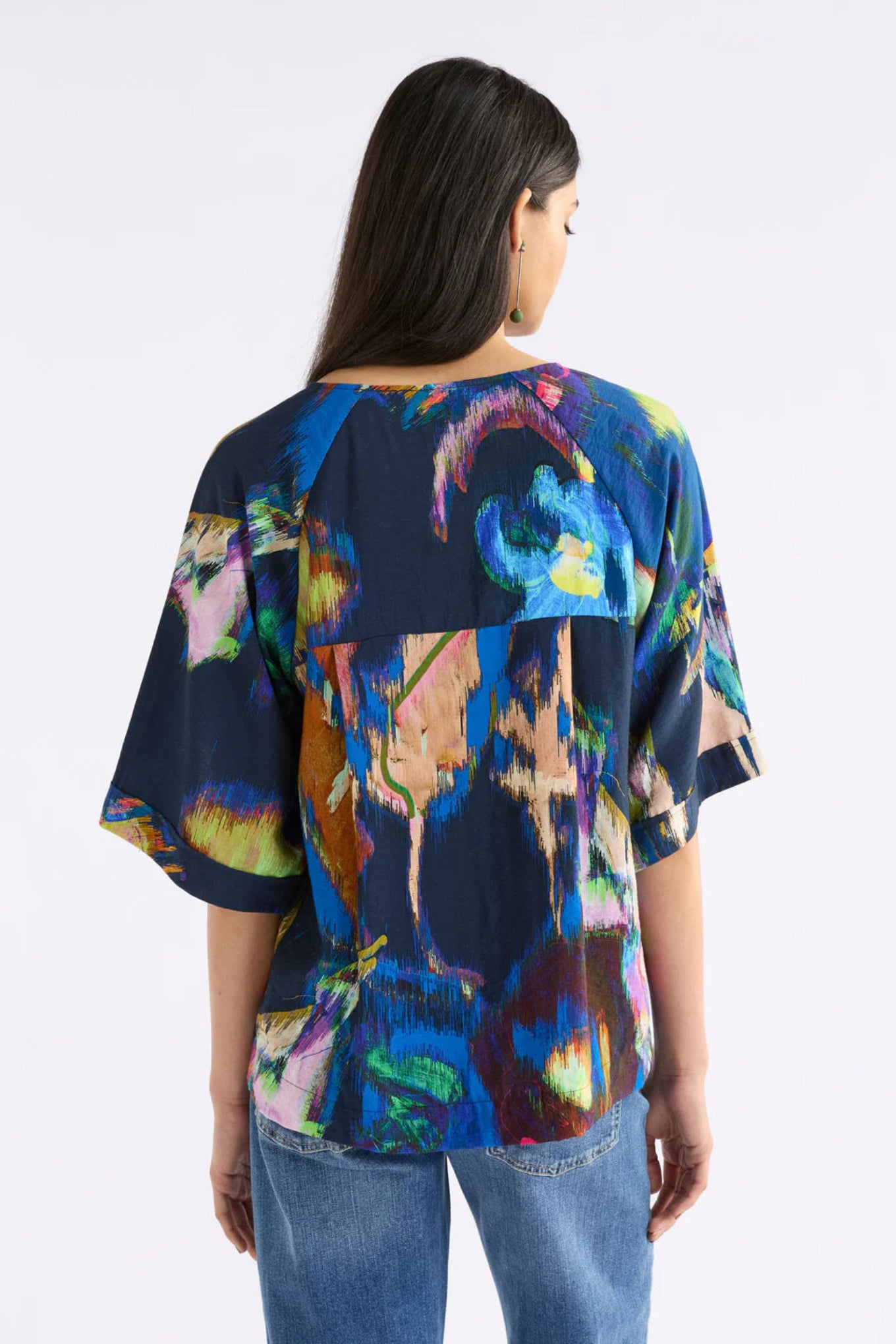 Elk Moda V-neck top multi colour viscose Vaara print.