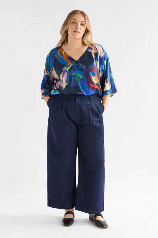 Elk Decla dark wash cotton linen denim jean.