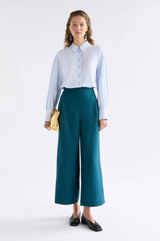 Elk Ilona pant French linen wide leg in teal peacock blue.