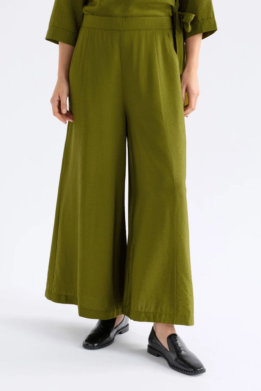 Elk Rema pants in moss green, viscose wide leg.
