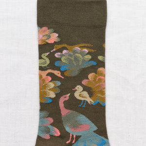 Bonne Maison made in France cotton socks, Peacock khaki.