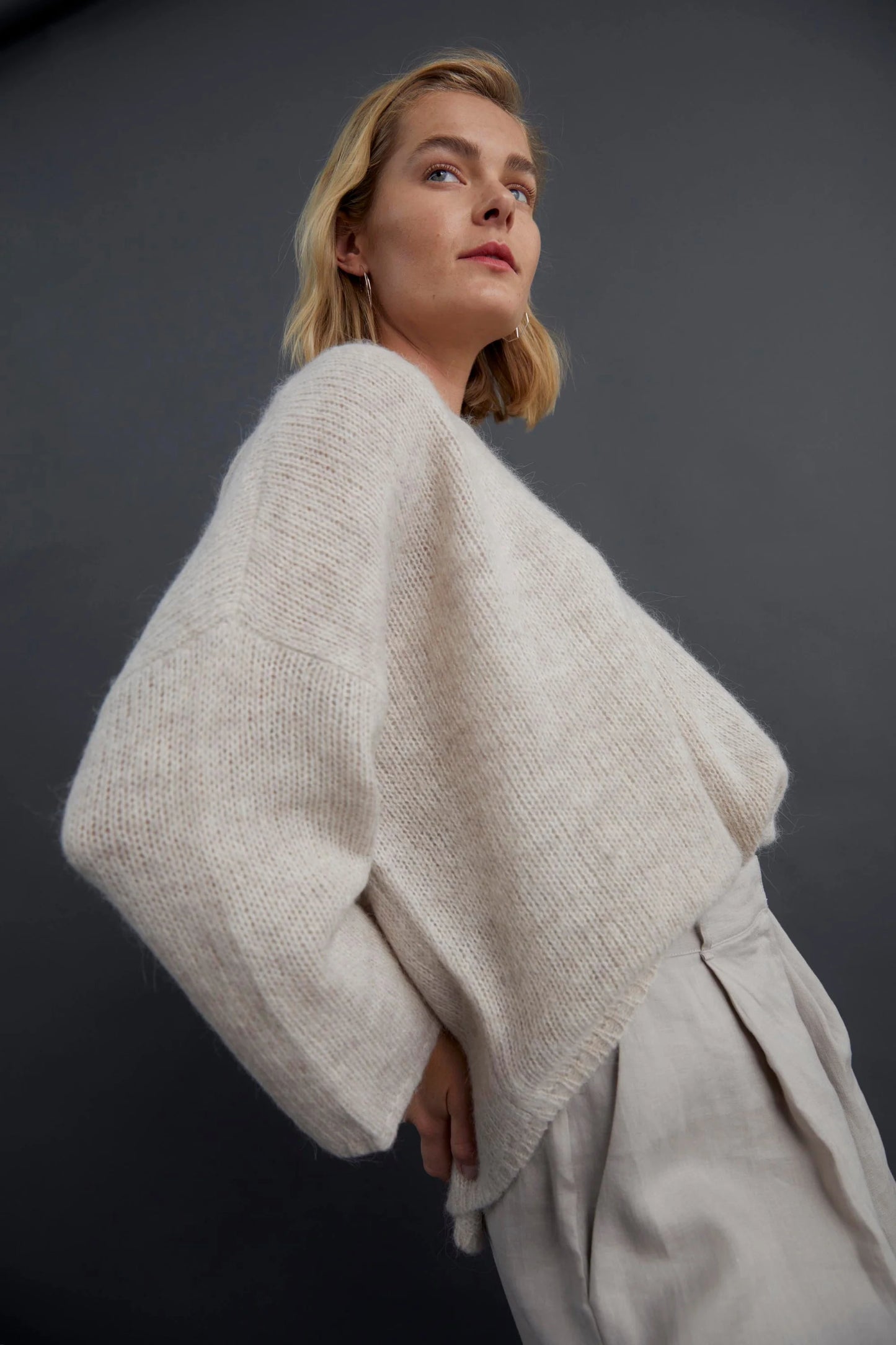 Elk classic wool alpaca blend loose fitting Agna sweater in ecru.