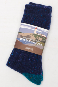 Made in Ireland Avoca the Mill wild and wooly Donegal wool socks in navy teal.