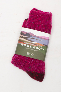 Avoca the Mill made in Ireland Donegal wool wild and wooly socks in pink and maroon.