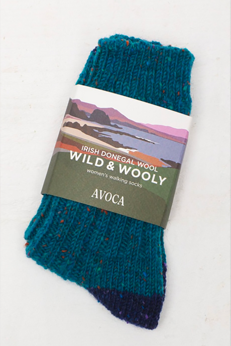 Avoca the Mill made in Ireland Donegal wool wild and wooly socks in teal navy.