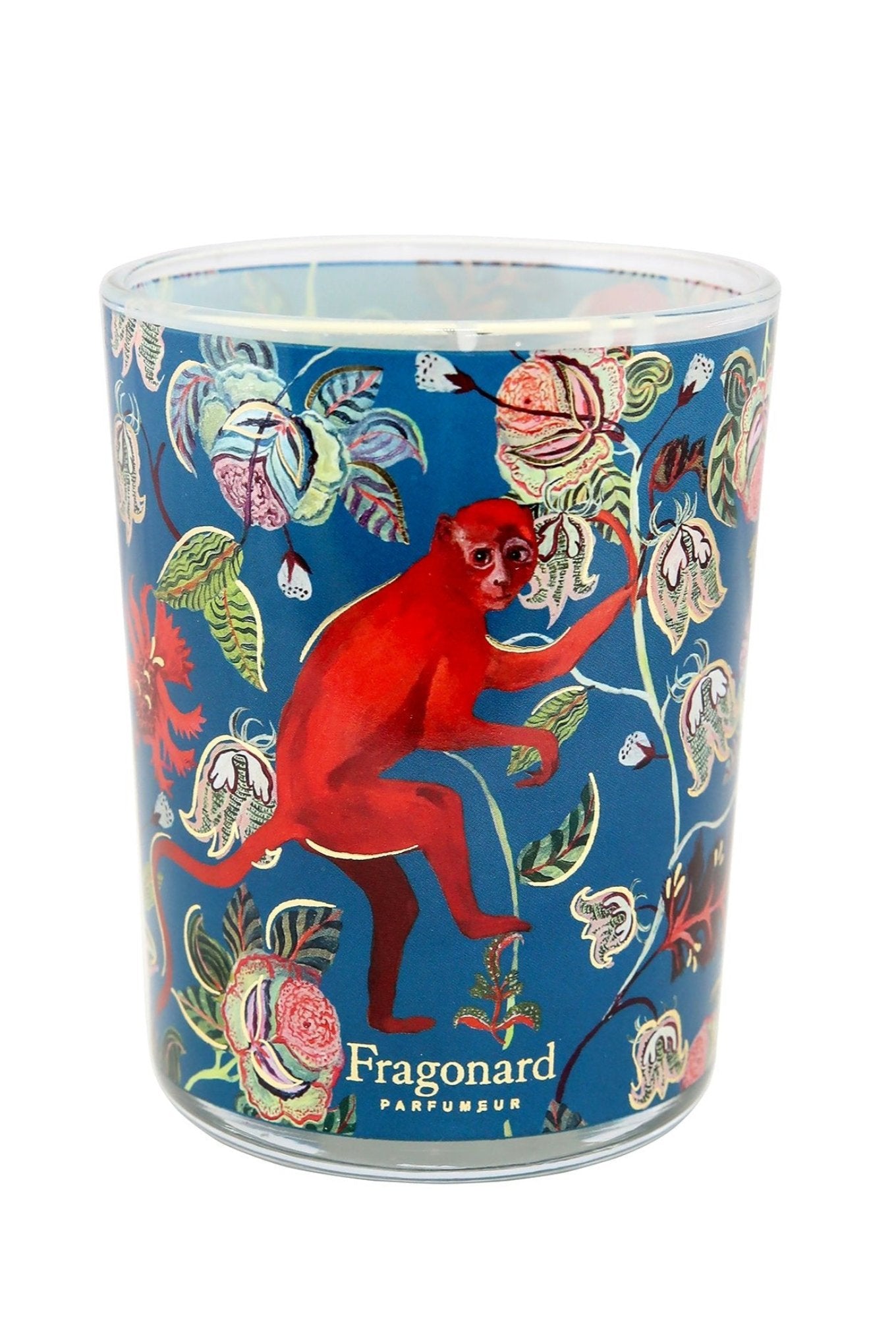 Fragonard limited edition Bois dansant patchouli candle featuring a monkey in the trees.